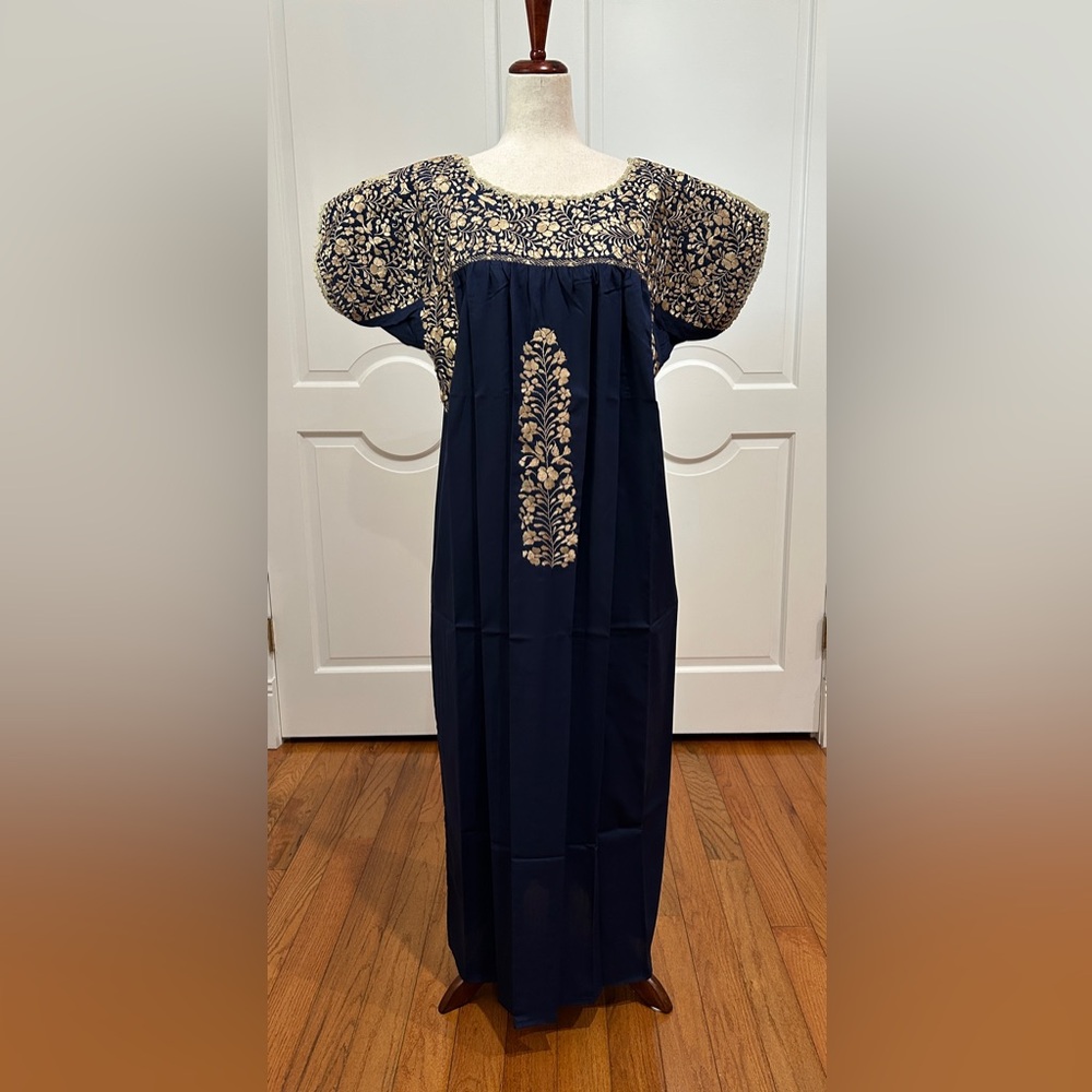XL San Antonino Maxi Dress,Oax,Mexican dress Hand Embroidered with Silk threads.